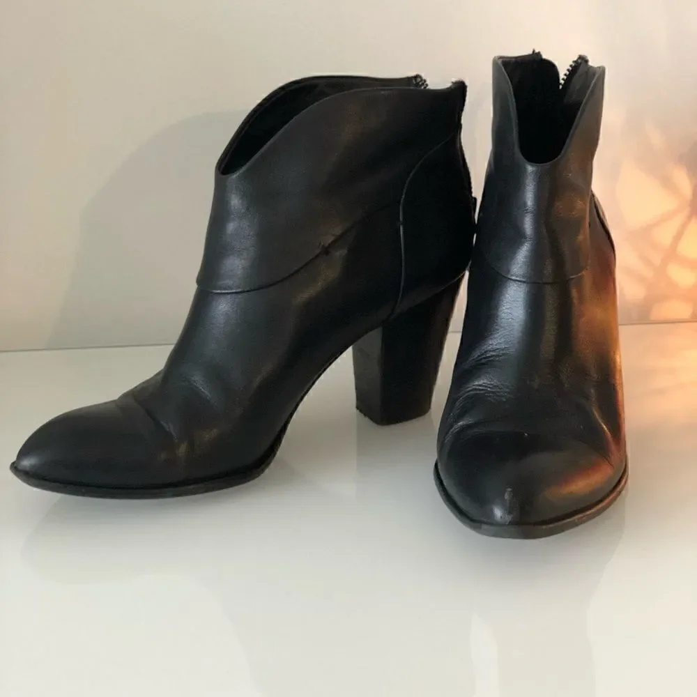 B Makowsky Black Leather booties.